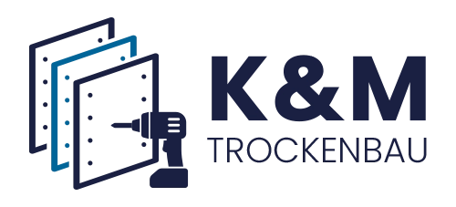 Logo K&M Trockenbau - 3 Trockenbauwände und Akkuschrauber mit Schriftzug K&M Trockenbau